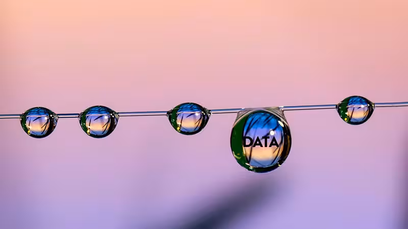 Water drops on thread - data at risk metaphor