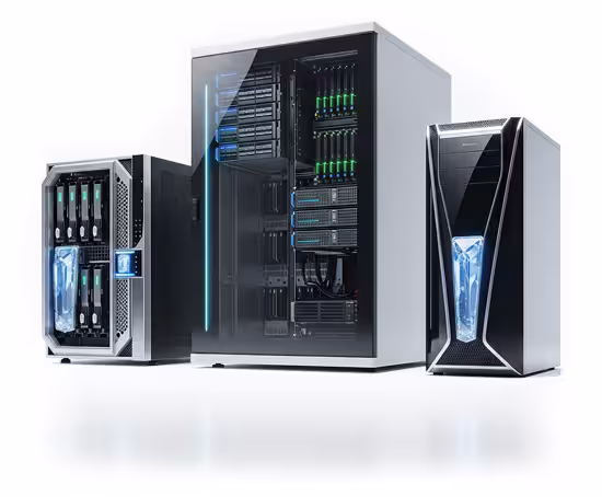 Collage of modern Blade, Rack, and Tower IT servers